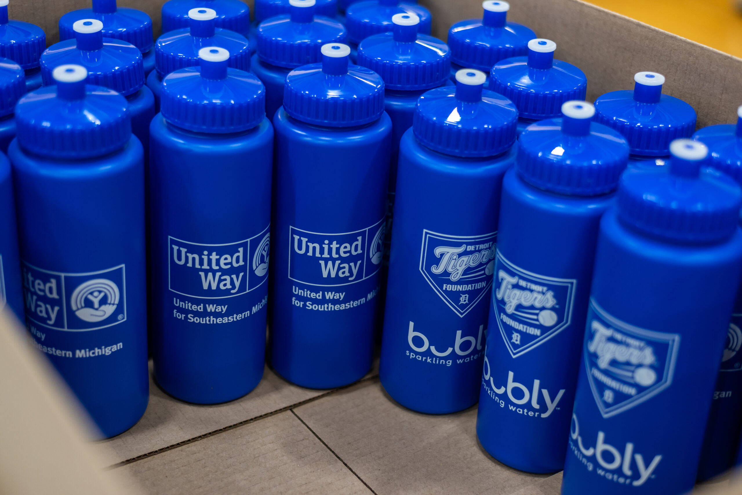 Bubly sponsored and UWSEM logo water bottles