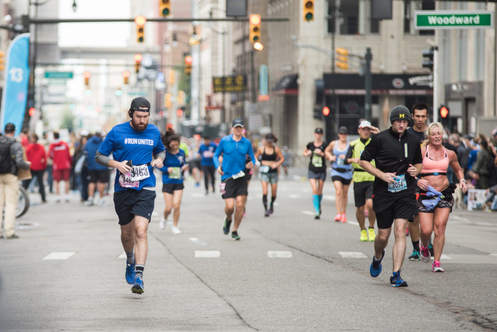 Runners participate in the Detroit Free Press Marathon.